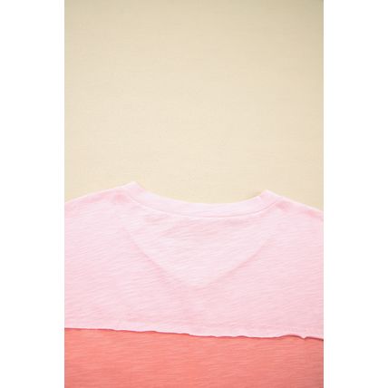 Pink Flower Patched Exposed Seam Bracelet Sleeve Oversized T Shirt