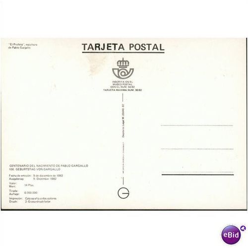 Spain FDI Postcard 1982 - "El Profeta" Pablo Gargallo