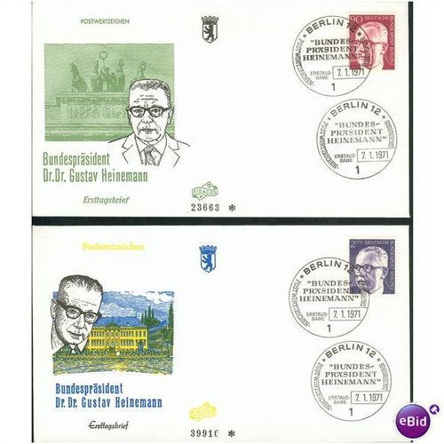 Germany FDC 1971 - SG B356 - B362 - B372 - Bundes Prasident Gustav Heinemann 5