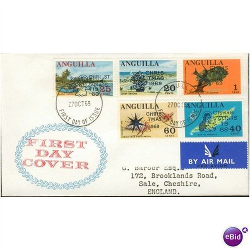 Anguilla FDC 1969 - SG 63-67 - Christmas 69 - overprinted designs