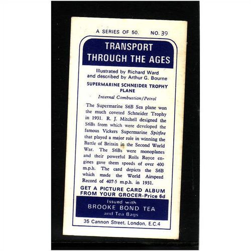 Brook Bond TRANSPORT THROUGH THE AGES No 39 SUPERMARINE PLANE Mint