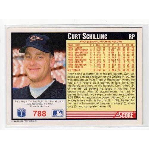 1991 Score Curt Schilling baseball card #788 – Orioles