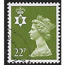 SG NI54: 22 p.yellow-green Northern Ireland Regional Stamp: Queen Elizabeth II.