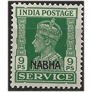 Nabha (ICS) 1942 O58 9p Green SERVICE Mounted Mint .. .