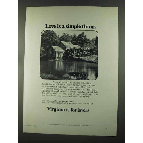 1972 Virginia Tourism Ad - Love is a Simple Thing