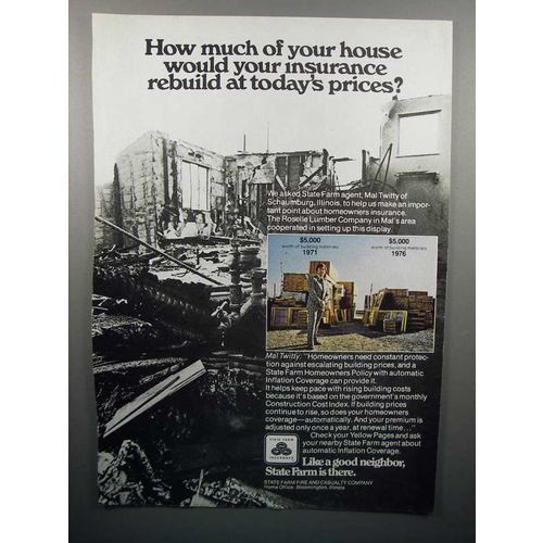 1976 State Farm Insurance Ad - Rebuild At Todays Prices