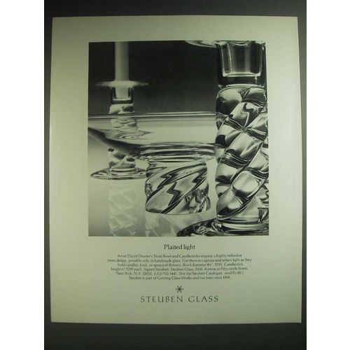 1985 Steuben Glass David Dowler's Twist Bowl and Candlesticks Ad - Plaited light