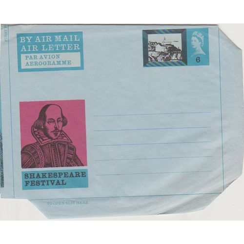 GB circa 1973 cover aerogram Shakespeare Festival unused see rest