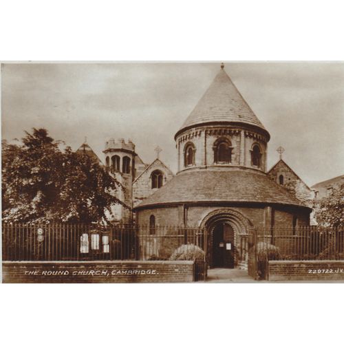 Vintage Sepia Postcard - The Round Church Cambridge pub Valentine