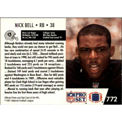 1991 Pro Set Football Nick Bell #772 RC