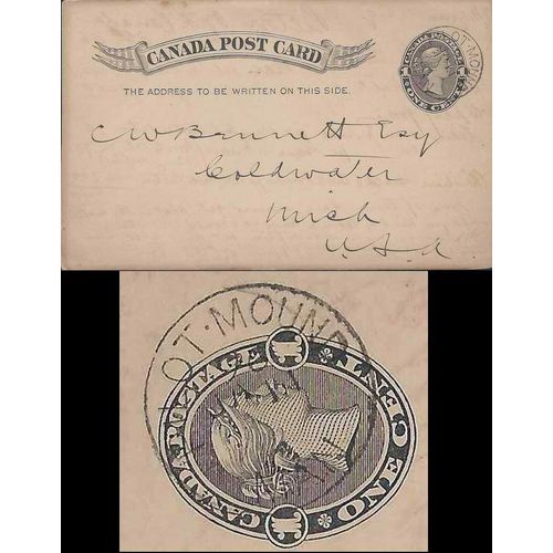 Pilot Mound Manitoba, Canada Small Queen Issue 1896 to USA on Postal Card