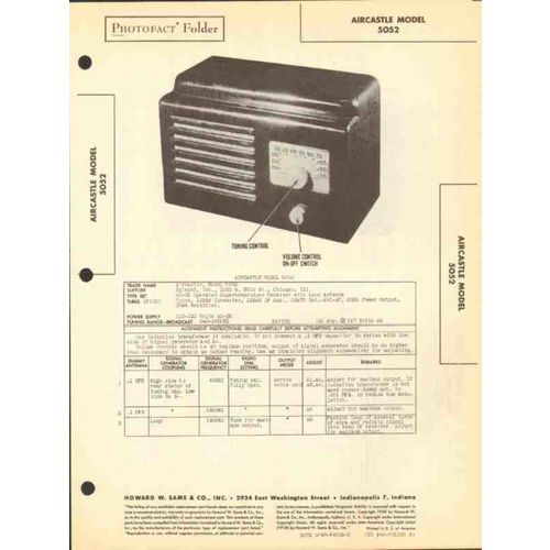 AIRCASTLE model 5052 5 tube AM radio receiver Sams Photofact manual