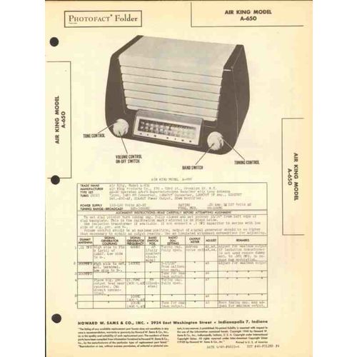 AIR KING model A-650 6 tube AM FM radio receiver Sams Photofact manual