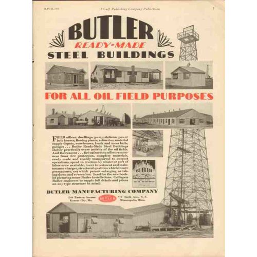 BUTLER MFG COMPANY 1930 steel buildings oil field vintage ad