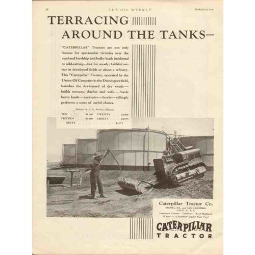 CATERPILLAR TRACTOR COMPANY 1930 Terracing tanks oilfield vintage ad