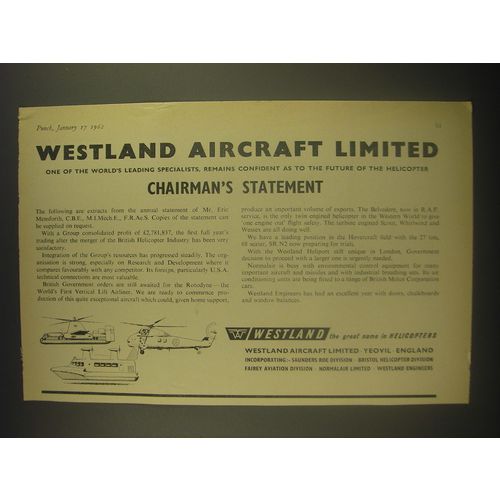 1962 Westland Aircraft Ad - One of the world's leading specialists