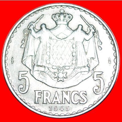 FRANCE: MONACO ★ 5 FRANCS 1945 UNCOMMON! LOW START★NO RESERVE!