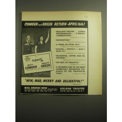 1959 A Party Advertisement - Betty Comden and Adolph Green