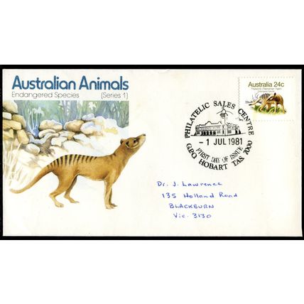 AUSTRALIA 1981 FDC Aust Animals Endangered Species 24c Thylacine - Hobart PMK