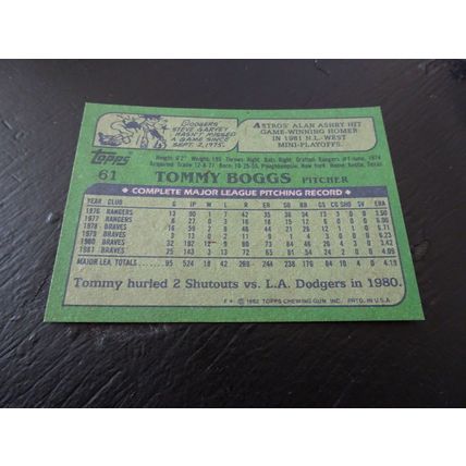 1982 Topps Card # 061 Tommy Boggs Near Mint (7) Atlanta Braves