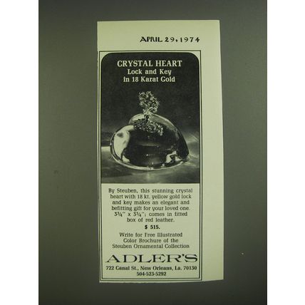 1974 Adler's Steuben Crystal Heart Advertisement