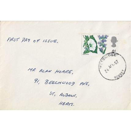 GB 1967 British Flowers 4d Bindweed FDC Weybridge pm