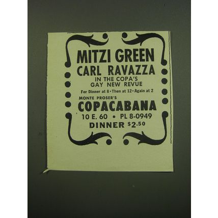 1949 Copacabana Club Ad - Mitzi Green Carl Ravazza in the Copa's Gay new revue