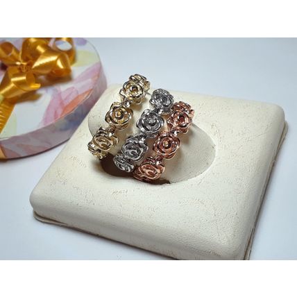 Rose Eternity design 925/14Kt Rose & Yellow Gold Set of 3 Size 6 1/4 Rings#16826