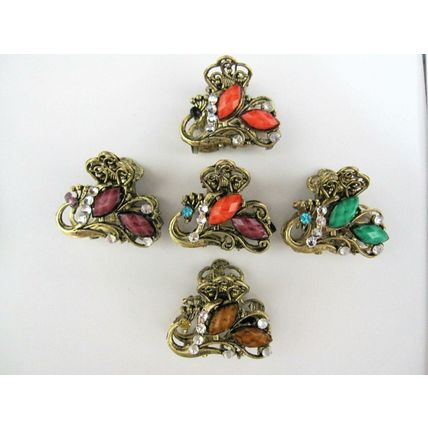 Small metal antique bronze jeweled hair claw clips steampunk hair clip
