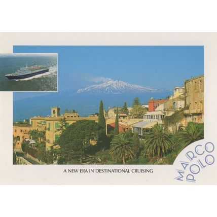 Marco Polo Cruise Ship Liner in Sicily Italy Orient Lines Postcard