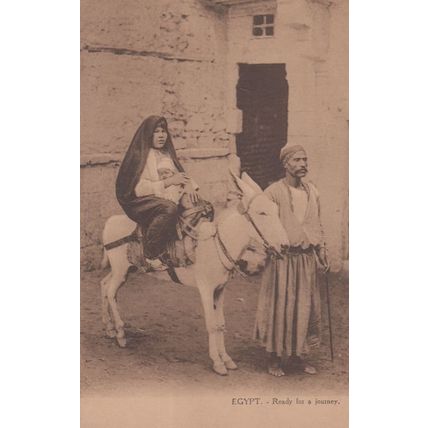 Egyptian Mother & Child Horse Ride Ready For A Journey Antique Egypt Postcard