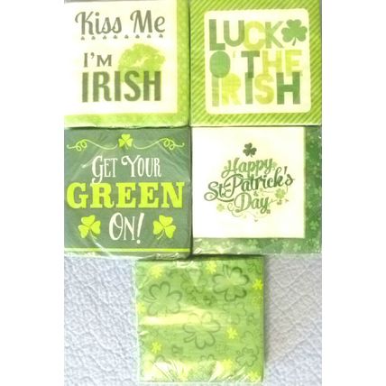 "5 STYLES 100 ST PATRICK'S DAY KISS ME I'M IRISH COCKTAIL PAPER PARTY NAPKINS"