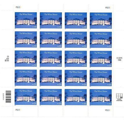 White House Sheet of Twenty 33 Cent Postage Stamps Scott 3445
