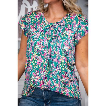 Sky Blue Floral Print Ruffled Short Sleeve Babydoll Top