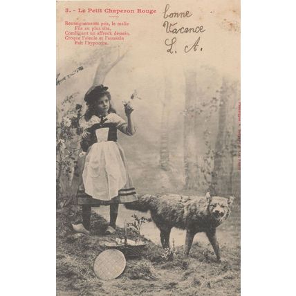 Little Red Riding Hood French Taxidermist Dead Bear Old Postcard