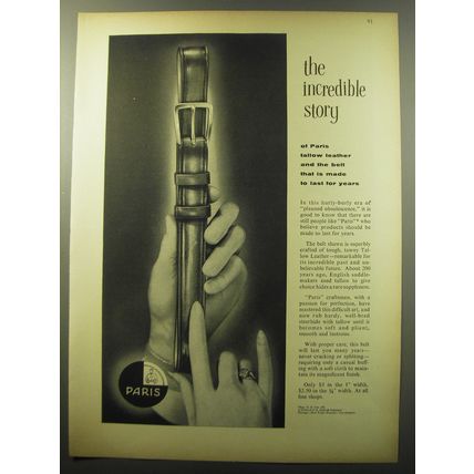 1960 Paris Belts Ad - The incredible story of Paris tallow leather
