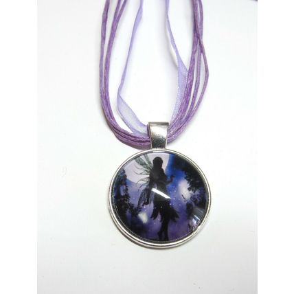 Beautiful Purple Fairy Moonlight Glass Cabochon Pendant Organza Necklace Gift