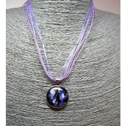 Beautiful Purple Fairy Moonlight Glass Cabochon Pendant Organza Necklace Gift
