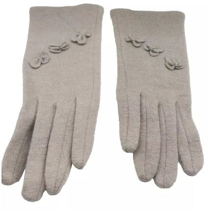 Ladies Gloves Beige with Flower Detail Clothing Accessory 23.5 CM