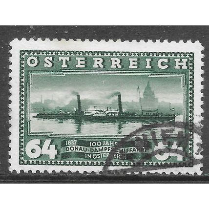 AUSTRIA 1937 DANUBE STEAMSHIP COMPANY 100 YEARS STEAM BOATS 64g USED cancel LL