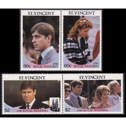 St. Vincent Royal Wedding Prince Andrew 4v Pairs 1986 MNH SG#1009-1012