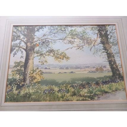 View from Miningsby Lincolnshire Painting Watercolour E C Edgson Framed Picture