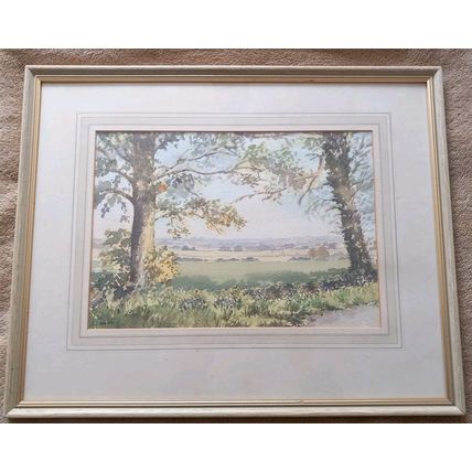 View from Miningsby Lincolnshire Painting Watercolour E C Edgson Framed Picture