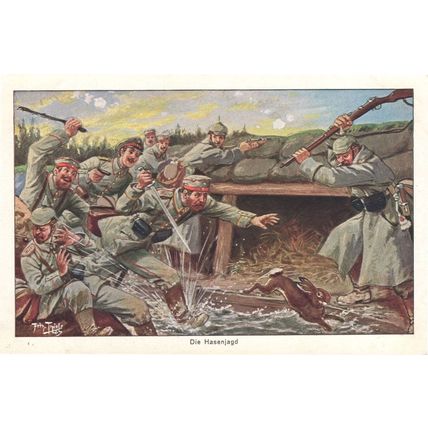 Starving German Army Hunting Hare For Food Ration WW1 Sent by Soldier Postcard