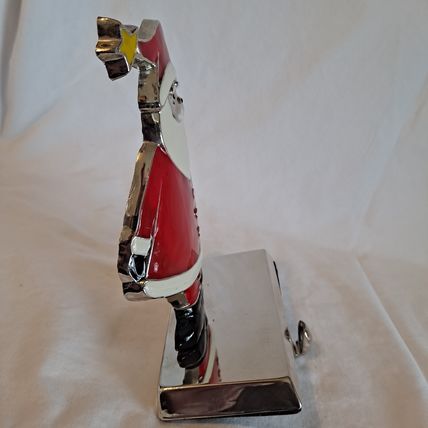 Metal Enamel SANTA CLAUS Christmas STOCKING HANGER Mantel Holder Hook Holiday