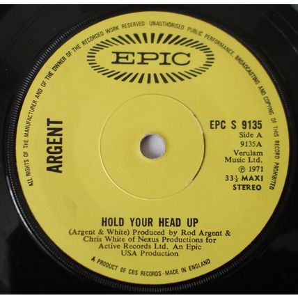 Argent - Hold Your head Up - 3 Track Maxi Single - 7" Vinyl - 1st Pressing - Exc
