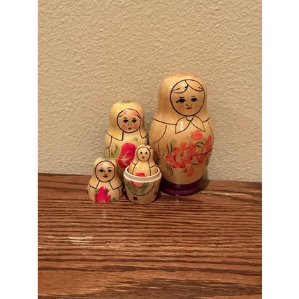 Authentic Handmade Vintage Russian Wooden Nesting Doll (6 Dolls in Total in 1)