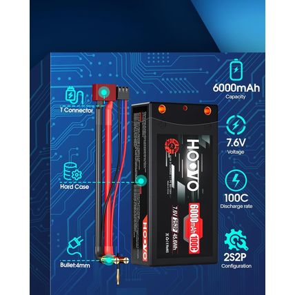 HOOVO 2S 100C 6000Mah 7.6V RC Shorty Lipo Battery High-Voltage Hard Case with T