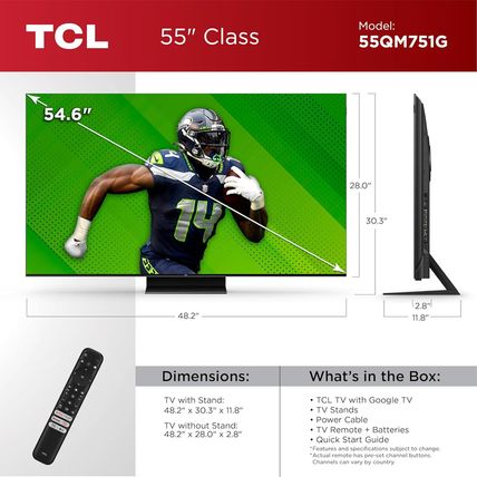 TCL 55-Inch QM7 QLED 4K Smart Qd-Mini LED TV with Google TV (55QM751G, 2024 Mode