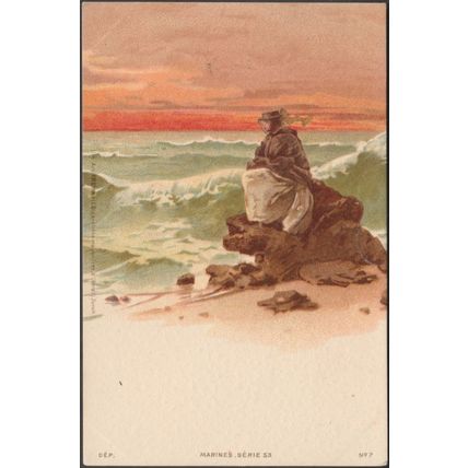 Femme Attendant sur le Rivage - Marines Série, c.1905 - Frey & Fils CPA